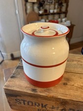 Vintage Kleen Kitchen Ware Large Red Banded Storage Jar Plain - 3 Pint