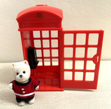 Sylvanian Families red Telephone Box & Guardian Bear (missing bear-skin hat)