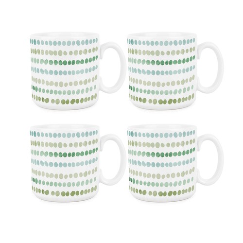 Green polka dot mugs set - mugs, 4