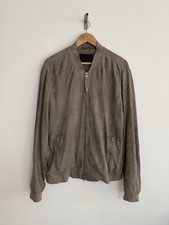 Allsaints “Kemble” 100% Goat leather Suede bomber jacket Grey Coffee XL