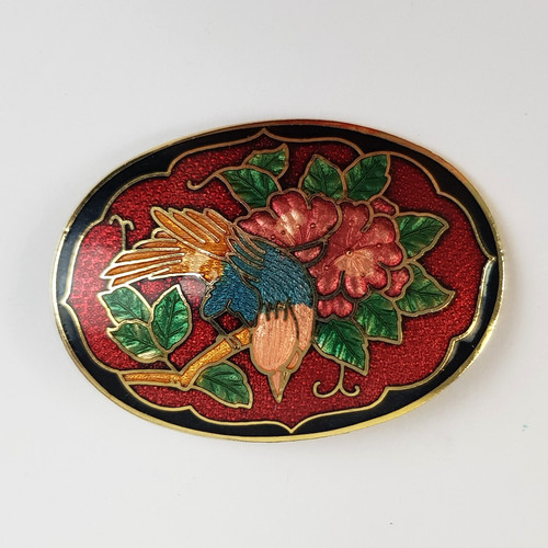 Cloisonne red enamel oval - red,