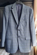 M&S Men's Light Blue  & Black Plaid Blazer, No Size (See Pics For Measurements)