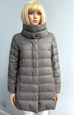 EILEEN FISHER Luxury Grey Down &Feather Quilted Funnel Neck Coat  Sz M RRP £425