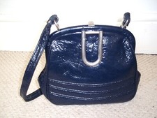 Fabulous VINTAGE 1960's Navy Blue Faux Leather Shoulder Bag/MOD Bag