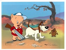 Porky Pig - Warner Bros. Hand-Painted Cel with Litho Background- Groundhog's Day