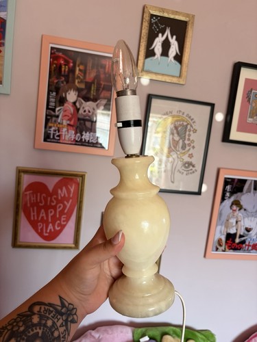 Vintage cream alabaster table - alabaster,