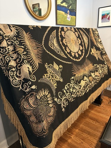 Antique wool piano shawl - antique,