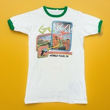 Vintage 70s Genesis Ringer T Shirt 1978 World Tour Prog Rock Band XS Slim Fit