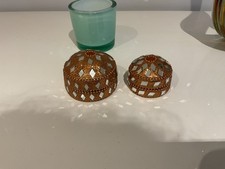 Bronze Gold  Beaded Mirror Round Nesting Trinket Box Set Of 2