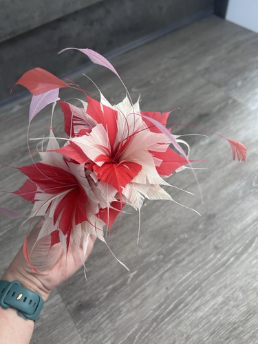 Red beige cream feather flower - cream,