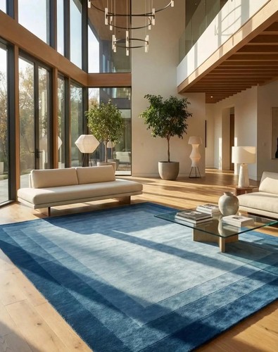 Hand tufted blue wool - blue, rug