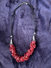 Red Coral Chunk Bead Necklace Chunky Unisex Nautical SouthWestern