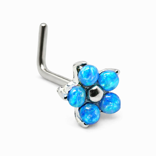 Opal flower nose stud blue - opal,