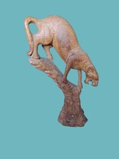 Hand Carved Wooden Leopard In Tree. African Art. 26cm Tall