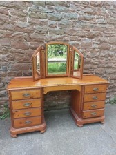 Ducal Solid Pine Stained Dressing Table With 3 Mirrors 8 Drawers