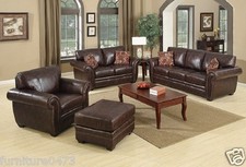 Brown Leather 3 Seater or 2 Seater or Armchair or Footstool Sofa Suite HIGHBURY
