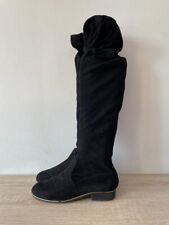 PRIMARK LADIES BLACK SUEDE PULL ON DRAWSTRING KNEE HIGH BOOTS UK 6 EUR 39 BT208