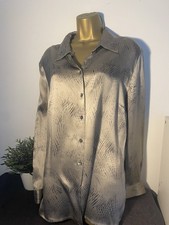 Jaeger Pure Silk Shirt/blouse Grey/silver Size L