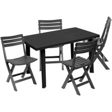 Plastic Outdoor Rectangle Black Garden Dining Table & 4 Folding Chairs Patio Set