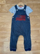 Bluezoo Boys Denim Dungarees & Bodysuit |  Fire Engine  |  Age 12-18 Months