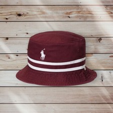 Polo Ralph Lauren Twill-Loft Stripe Cotton Bucket Hat Size S/M Maroon Red Holida