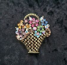 Rhinestone Flower Basket Brooch Blooming Bouquet Vintage Style Art Deco