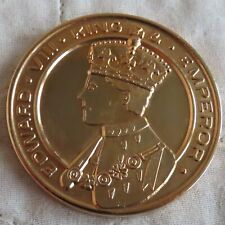 NEW ZEALAND KING EDWARD VIII  1986 50th ANNIV OF ACCESSION 51mm GILT MEDAL