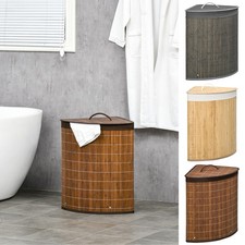 Bamboo Laundry Basket with Lid 55L Corner Laundry Hamper Washing Baskets