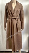 MANGO BELTED HANDMADE WOOL DARK TAN CAMEL LAPEL COLLAR V NECK TAILORED LONG COAT