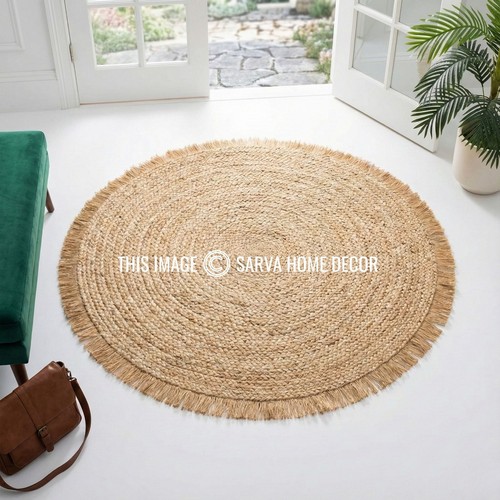 Round jute rug natural - rug, braided