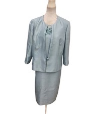 Jacques Vert Aqua Shantung Dress  S 22 + Jacket Size 20 Pristine Away