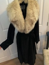 Vintage Aquascutum Fox Fur Black Velvet Coat 10/12 Excellent Condition