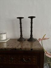 Pair Of Antique Large Heavy Black Brass Candle Holders