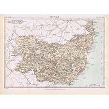 SUFFOLK Antique Map 1883 by W & AK Johnston