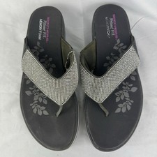 Skechers Women's Grey Relaxed Fit Memory Foam 'Glamorous' Flip-Flops UK Size 8