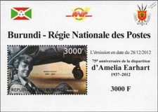 AMELIA EARHART & Lockheed Electra Model 10E Aircraft Stamp Sheet #6/2012 Burundi