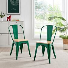 Colton Tolix Style Industrial Metal Dining Chair With Wood Seat Set of 2