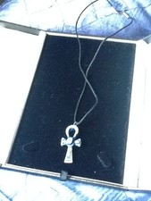 vintage Egyption style  Ankh pendant on black cord chain