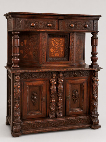 Heavily carved oak court - heavily,