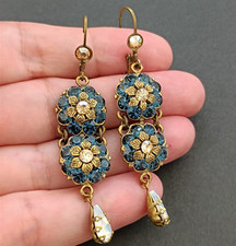Victorian Revival Earrings Michal Negrin Drack Blue Elegant Floral Drop Romantic