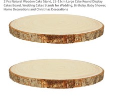 2 Pcs Natural Wooden Cake Stand, 28-32cm Large Cake Round Display Cake Board