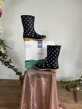 JOULES Molly Wellies Women's Welly Boots Mid Calf UK 5 6 7 8 Navy Spot FREEPOST