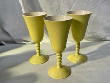 VINTAGE SPAIN PORCELIN POTTERY YELLOW WINE GOBLETS GLASSES CHALICE