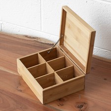 Wooden 6 Section Tea Chest Teabag Organiser Storage Box Holder Caddy Container