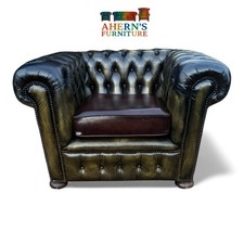 Retro Vintage Chesterfield Club Chair | Distressed Olive Green Leather Armchair