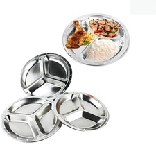 Durable 26 cm Stainless Steel Portion Control Divider Plate for Dining & Picnics