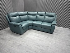 FURNITURE VILLAGE MORENO CORNER SOFA MANUAL RECLINER LAKE GREEN LEATHER RP £1799