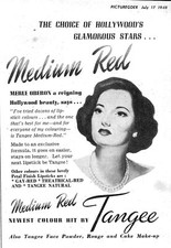 1948 Advert TANGEE 'Medium Red' Lipstick Small MERLE OBERON Cosmetics Print Ad