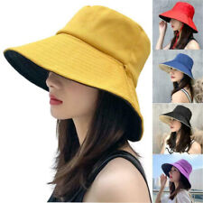 Ladies Holiday Reversible Wide Brim Bucket Sun Hat Foldable Summer Fisherman Cap