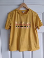 Ladies Yellow Tshirt - Next - Size 10- Bonjour Logo Gold Summer Holiday